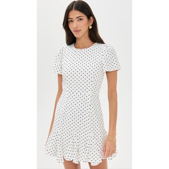 LEBOP Le Bop White Black Polka Dot Retro Mini Dress Georgia Style Women's Medium - Picture 11 of 11